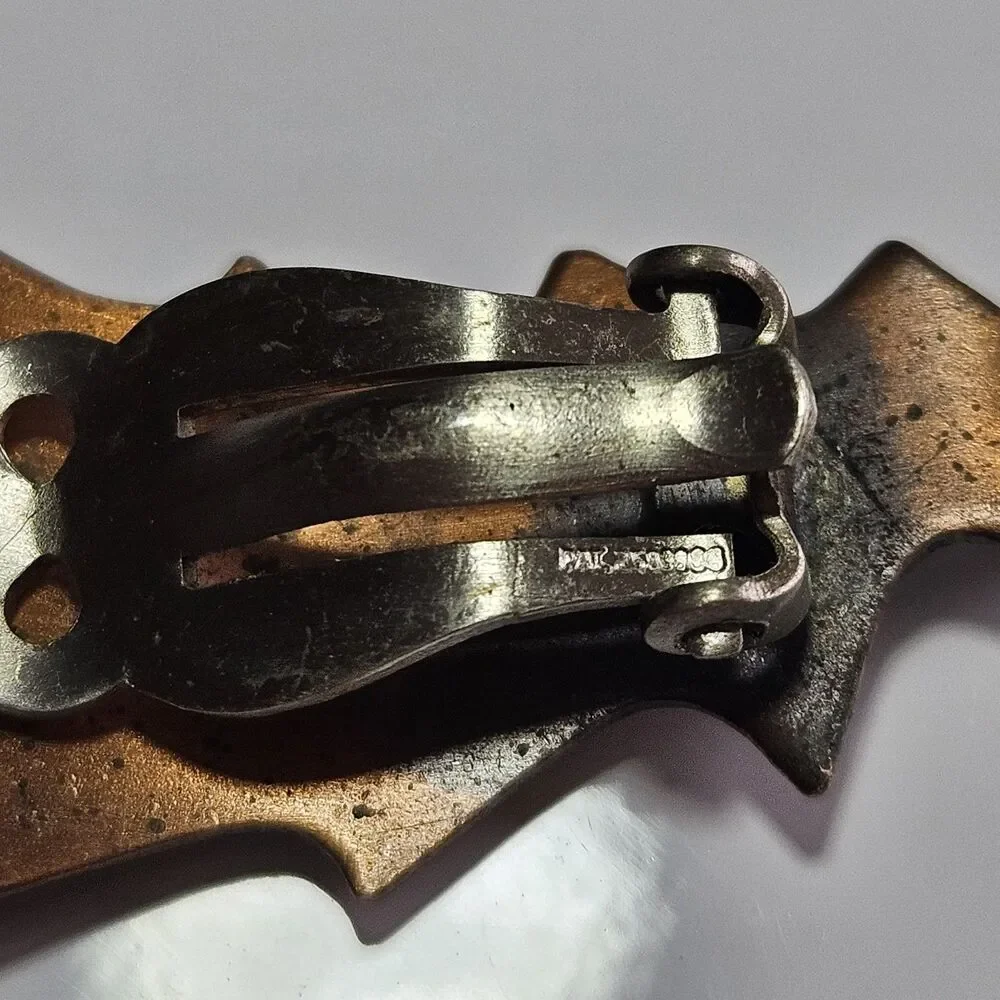 Ballou 1950's Copper Tone Metal Leaf Clip On Earrings Pat. 2583988